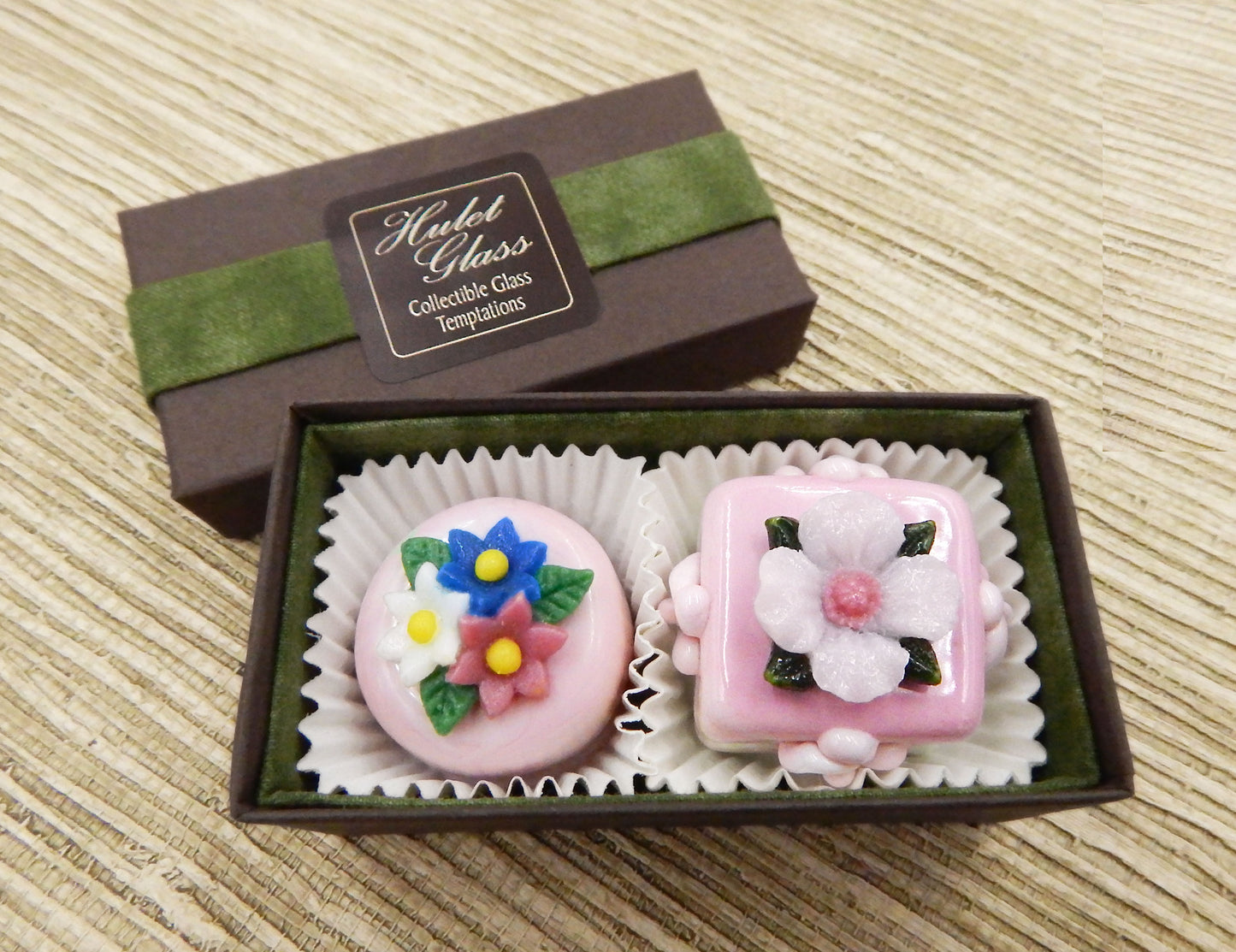 Empty Box for 2 Art Glass Chocolates - Dark Green (BxERG2)