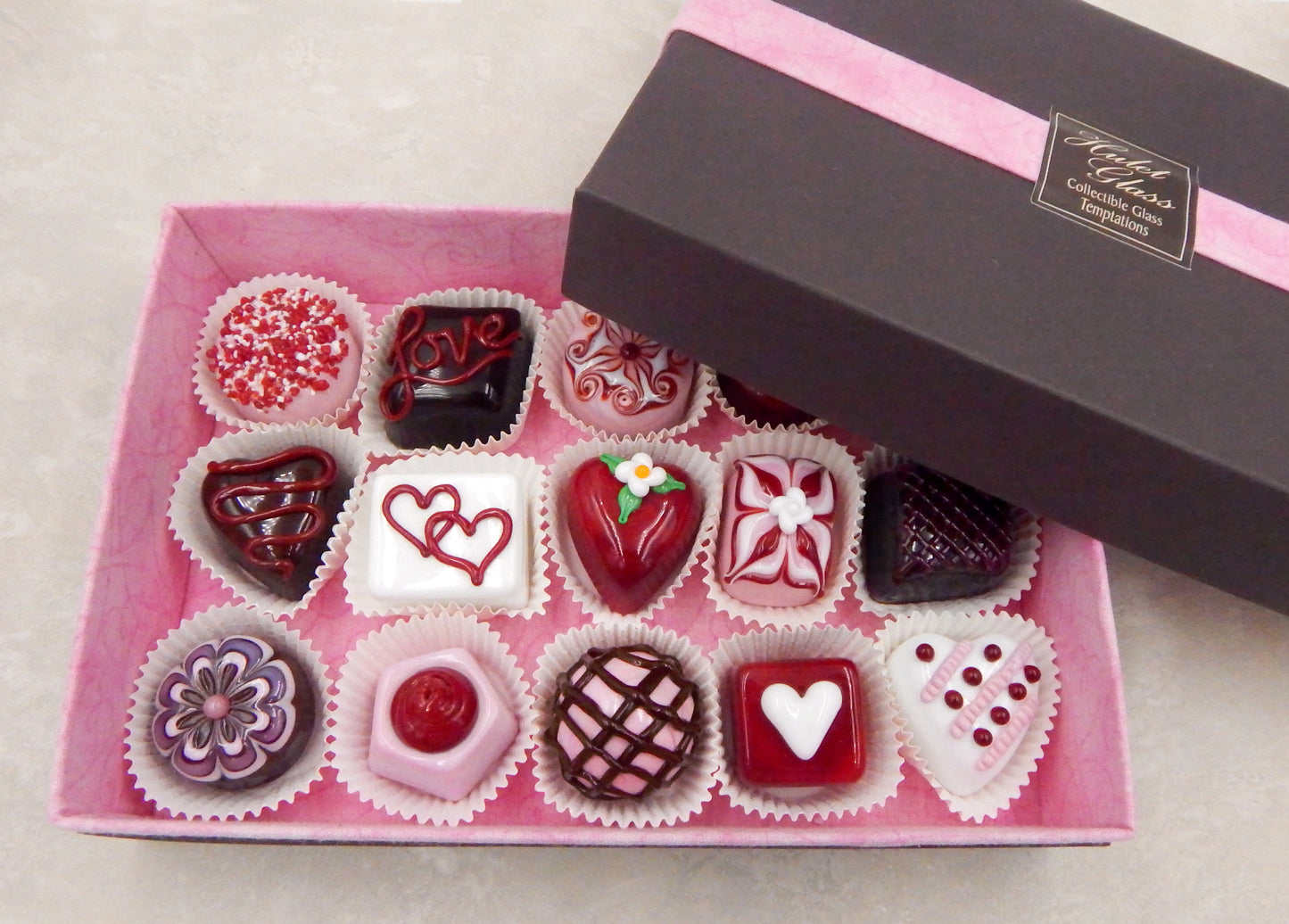 Empty Box for 18 to 20 Art Glass Chocolates - Pink (BxERP20)