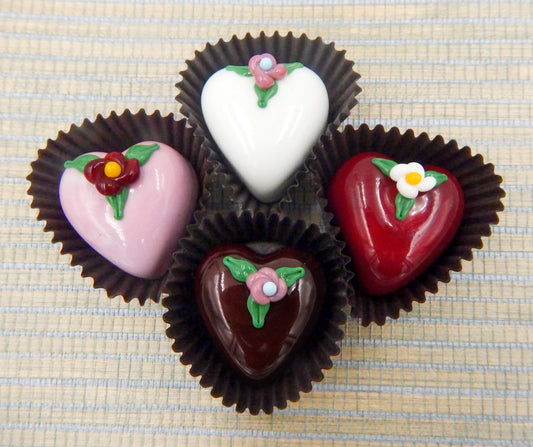 Heart Shaped Chocolates with Flowers - Assorted Colors (14-039+)