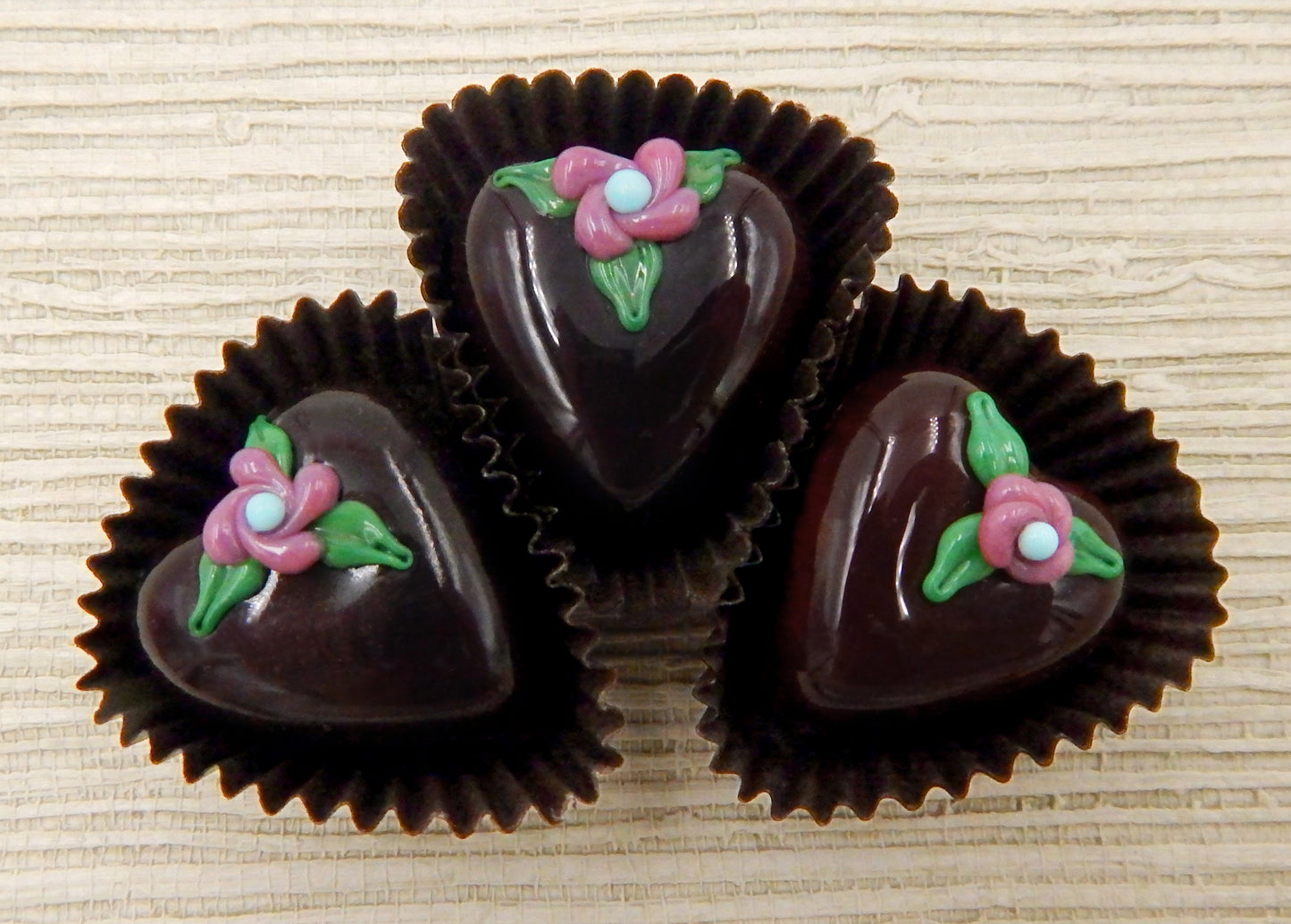 Heart Shaped Chocolates with Flowers - Assorted Colors (14-039+)