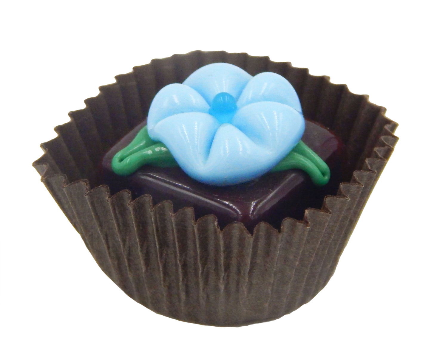 Chocolate Cube with Berry Blue Flower (15-024CBB)