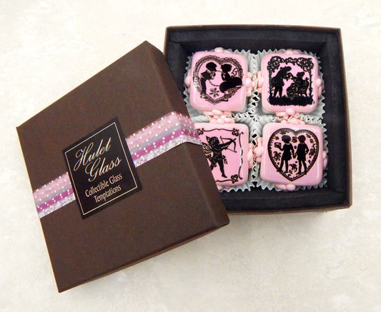 Box of 4 Valentine Glass Chocolates (BxR4-20800)