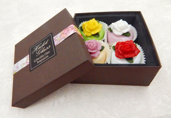 Box of 4 Glass Chocolate Roses (BxR4-81100)