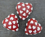Glass Petit Four Heart ~ Red with White Hearts (HRT11-OO1HW)